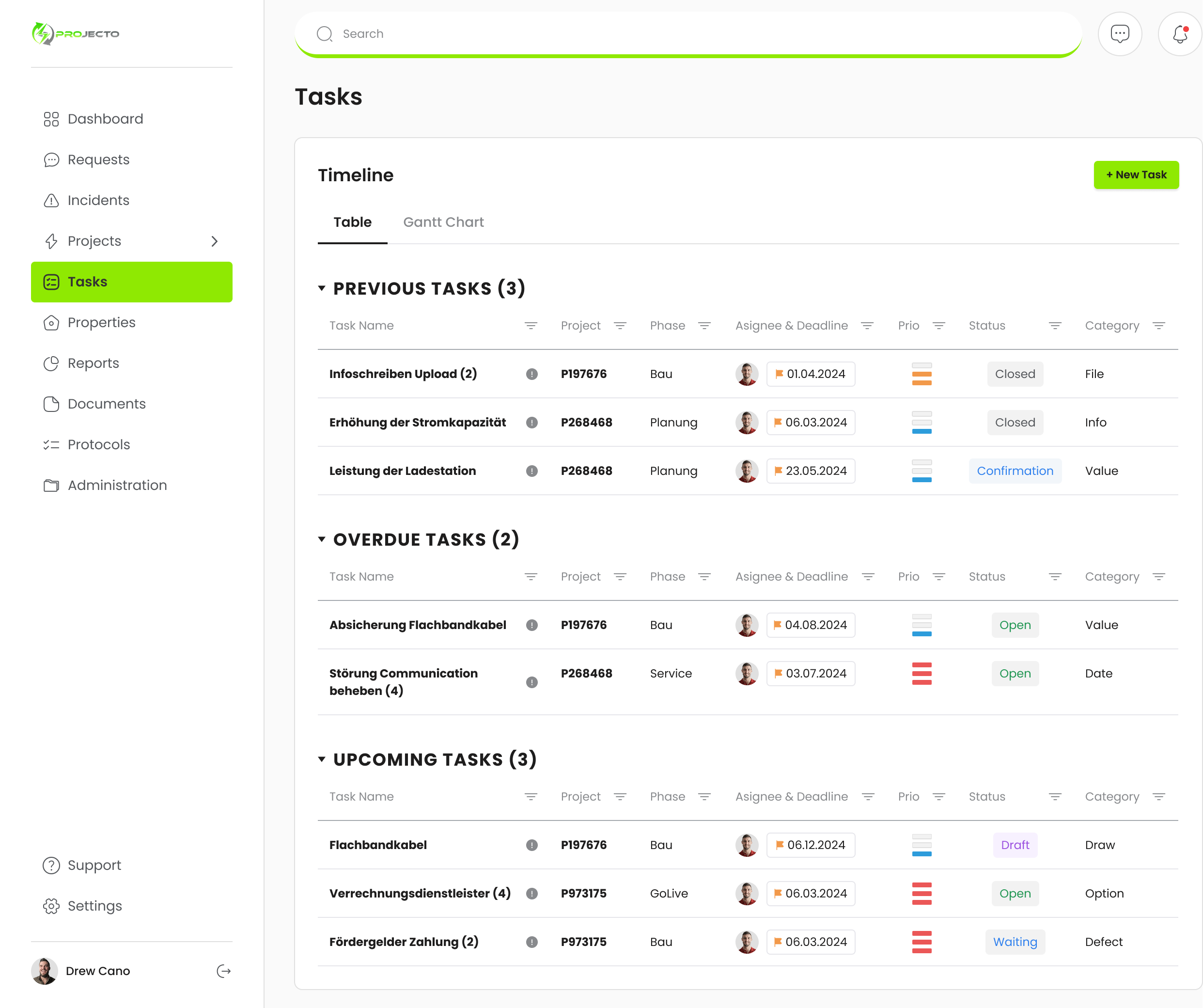 Screenshot of Task Management interface